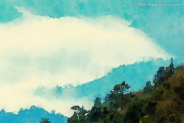 山 水彩 裝飾畫