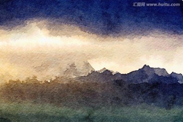 山 水彩 裝飾畫(huà)