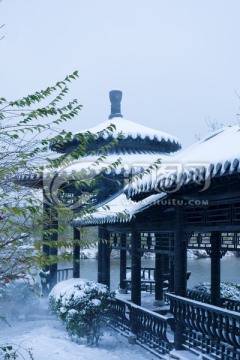 中式园林 雪景