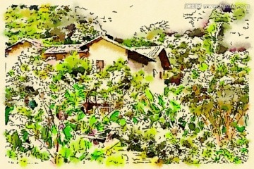 山村水彩寫生
