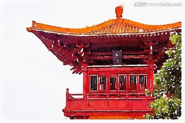 中國古建筑水彩