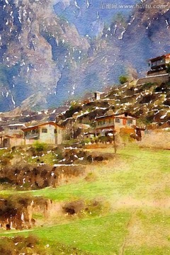 水彩畫 藏鄉(xiāng)風(fēng)光