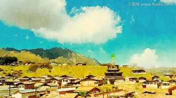 水彩畫 甘南郎木寺