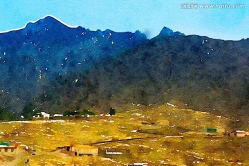 水彩風(fēng)景 高原