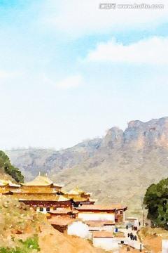 水彩风景 甘南郎木寺