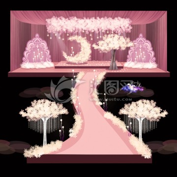 粉色月亮树主题婚礼效果图