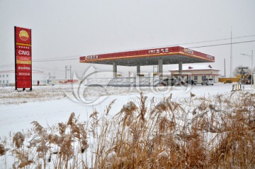 加油站 的雪景