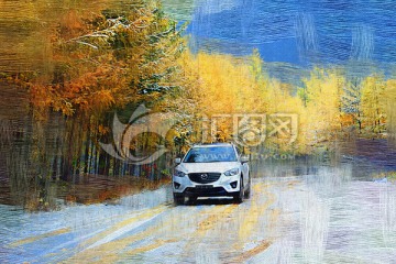 電腦油畫 秋雪之路