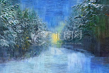 電腦油畫 彩林雪路