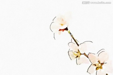 一枝桃花 水彩裝飾畫