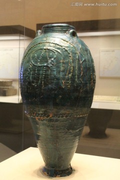 孔雀蓝釉陶三系瓶