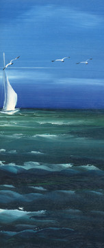 风景油画 帆船 蓝天 大海