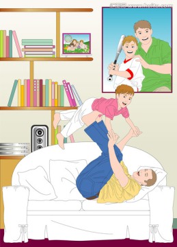 父子卡通人物插畫