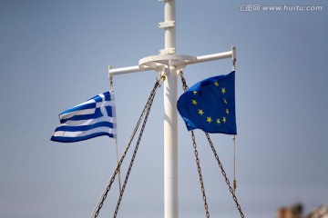 希腊国旗和欧盟旗