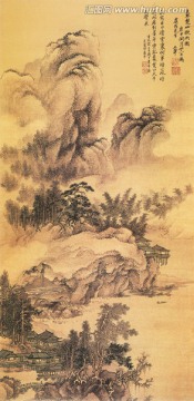 國畫 仿巨然楚山欲雨圖