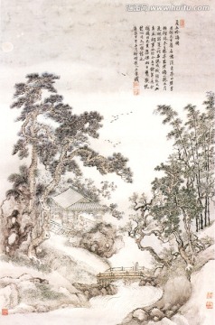 山水畫 王翚 夏五吟梅圖