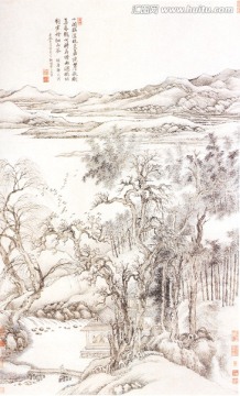 山水画 王翚 仿唐寅秋树昏卧鸦