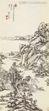 清代名畫 山莊平遠圖