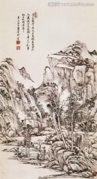 清代名畫 深山林屋圖
