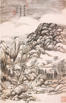 清代名畫 仿李成煙景圖
