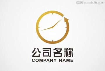 金色时钟logo 标志设计