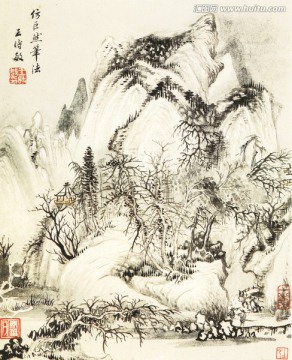 高清國畫 清初四王 仿古山水圖