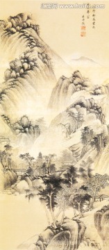 水墨國(guó)畫(huà) 山廬客話(huà)圖