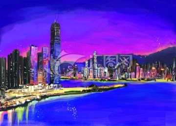 手繪香港水彩分層