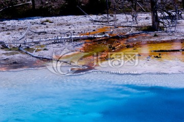美国黄石公园蓝色地热泉