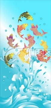 九魚圖 年年有余  玻璃雕刻