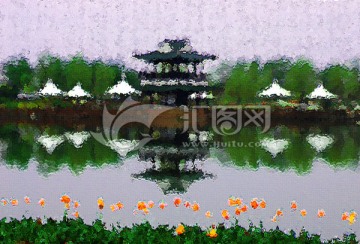 郁金香风景油画