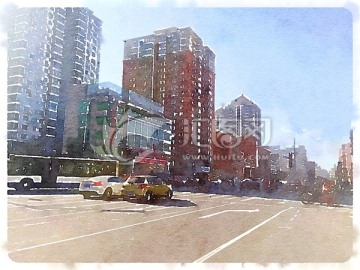 北京城市街景建筑水彩写生