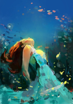 海底 美女 手繪 水下 油畫(huà)