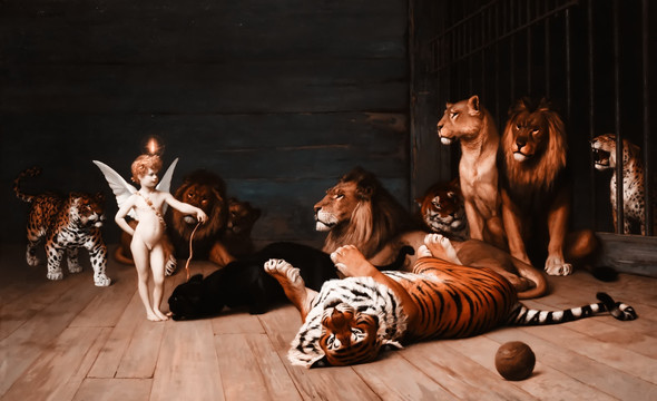 伊斯兰教狮子老虎油画