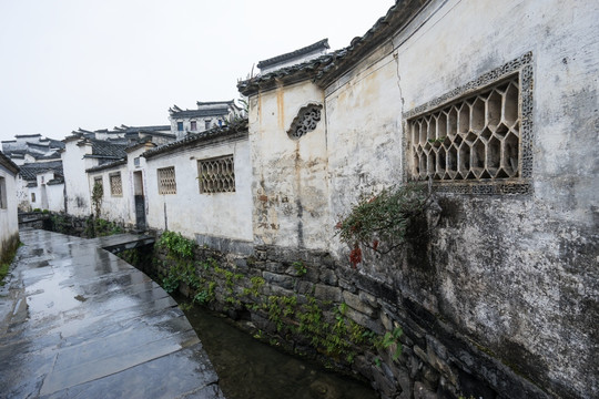 西递村 下雨 细雨绵绵