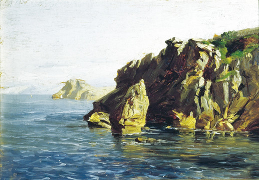 小岛风景油画