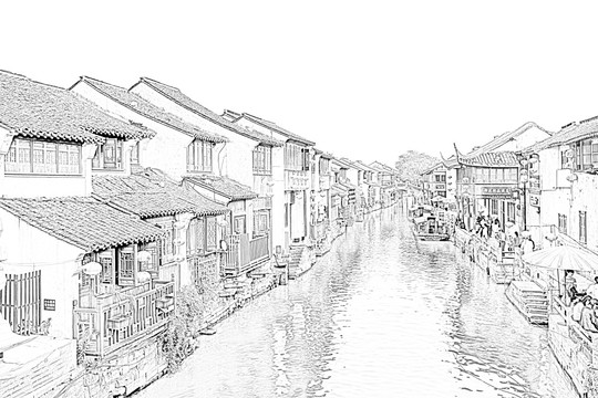 蘇州古鎮(zhèn)線描（未分層）