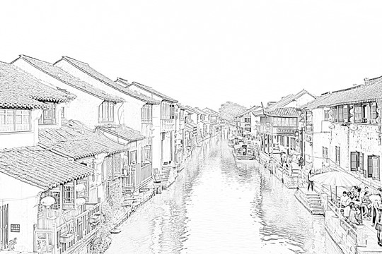 蘇州古鎮(zhèn)線描