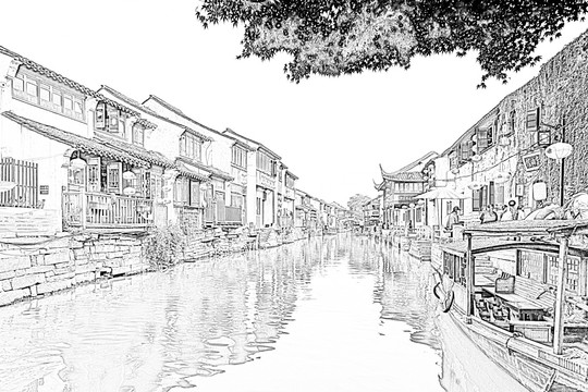 江南古鎮(zhèn)線描（未分層）