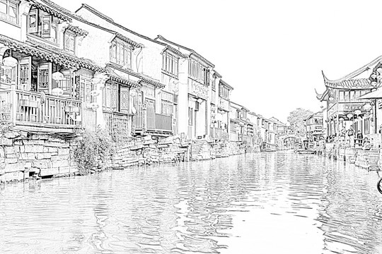 江南古鎮(zhèn)線描（未分層）