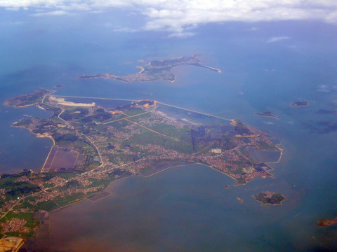 台湾海峡 湄洲湾忠门镇一带航拍