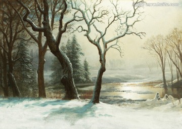 阳光雪地 风景油画