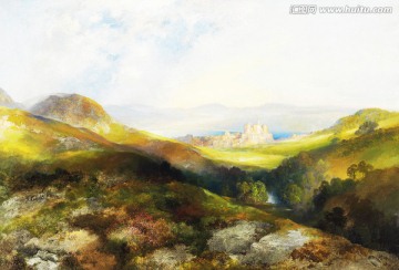 阳光山林 风景油画