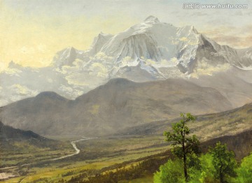 雪山 风景油画