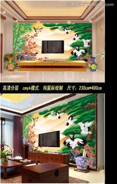 電視背景墻 歲寒三友
