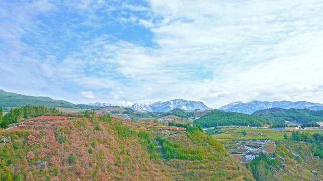 冬景 雪景 山村 人家