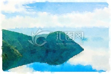 水彩山水 瀘沽湖
