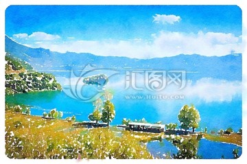 瀘沽湖水彩寫生