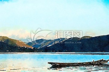 水彩画 泸沽湖