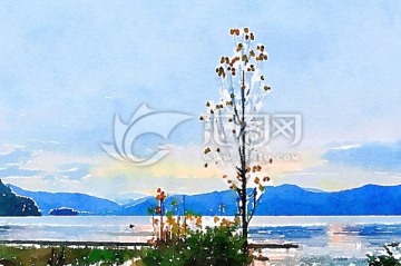 水彩風(fēng)景 瀘沽湖